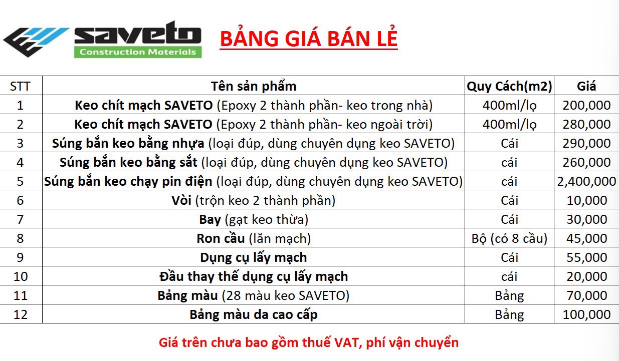 bảng giá keo chít mạch saveto