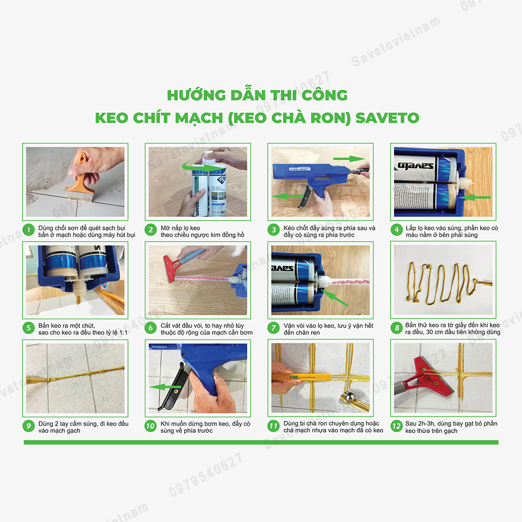 các bước sử dụng keo chà ron