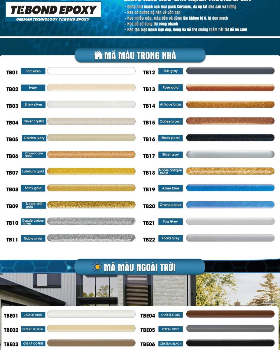 bảng màu keo chít mạch